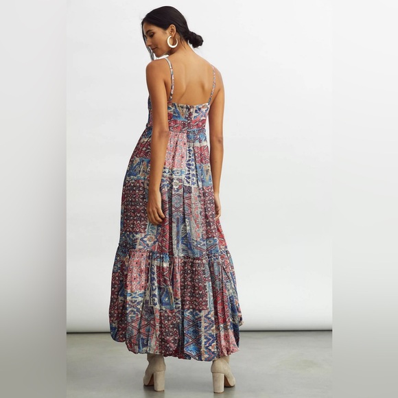 Nikita Mhaisalkar Bohemian Blue and Red Patchwork Tiered Maxi Dress// Size 0 - Picture 2 of 7